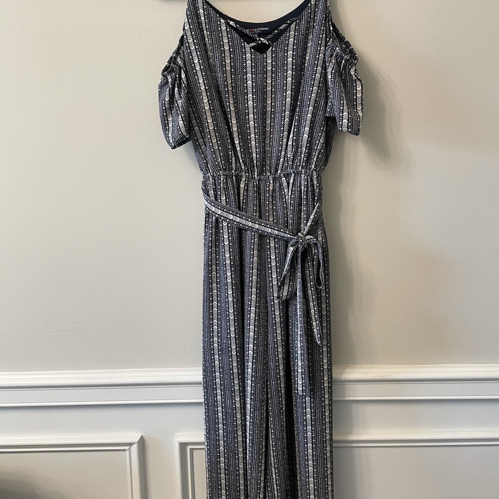 Blue and white wide leg jumpsuit